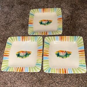 222 Fifth Tuscan Villa 10.5 in dinner plates Fine Porcelain China 3 pc square
